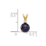 14k 6-7mm Black Round Freshwater Cultured Pearl and .03 Carat Diamond Pendant