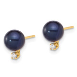 14k 6-7mm Black Round Freshwater Cultured Pearl and .06 Carat Diamond Post Earrings