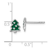 Sterling Silver Rhodium-plated Children's Green Enamel Christmas Tree with Hearts Post Earrings