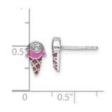 Sterling Silver Rhodium-plated Children's Pink and Brown Enamel with CZ Ice Cream Cone Post Earrings