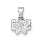 Sterling Silver Rhodium-plated Children's Pink CZ with Pink and White Enamel Bow Pendant