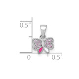 Sterling Silver Rhodium-plated Children's Pink CZ with Pink and White Enamel Bow Pendant