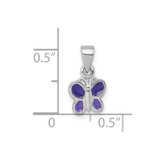 Sterling Silver Rhodium-plated Children's Purple Enamel Butterfly Pendant