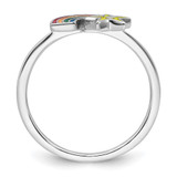Sterling Silver Rhodium-plated Children's Size 3 Multicolored Enameled Rainbow with Star Ring