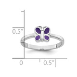 Sterling Silver Rhodium-plated Children's Size 3 Purple Enamel Butterfly Ring