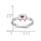 Sterling Silver Rhodium-plated Children's Size 3 White and Pink Enamel Sheep with Heart Ring