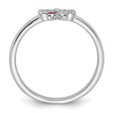Sterling Silver Rhodium-plated Children's Size 4 Pink CZ with Pink and White Enamel Bow Ring