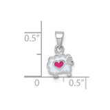 Sterling Silver Rhodium-plated Children's White and Pink Enamel Sheep with Heart Pendant