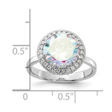 Sterling Silver Rhodium-plated Clear and Iridescent CZ Rnd Halo Ring - QR-C6B06F6F-5050