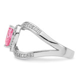 Sterling Silver Rhodium-plated Clear and Pink CZ Heart Ring - QR-34A8D685-5997