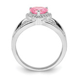 Sterling Silver Rhodium-plated Clear and Pink CZ Heart Ring - QR-7CC3BA27-5026