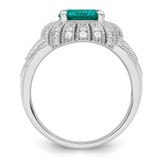 Sterling Silver Rhodium-plated Clear and Teal CZ Vintage Style Ring - QR-8DE0CCE9-3346