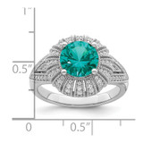 Sterling Silver Rhodium-plated Clear and Teal CZ Vintage Style Ring - QR-921F878C-2464