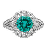 Sterling Silver Rhodium-plated Clear and Teal CZ Vintage Style Ring - QR-921F878C-2464