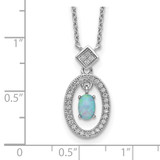 Sterling Silver Rhodium-plated Clear CZ Oval with Lab Created Opal Oval Dangle 16 inch Necklace with 2 inch extension