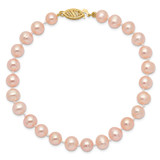 14k 6-7mm Pink Near-Round Freshwater Cultured Pearl 7.5 inch Bracelet