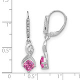 Sterling Silver Rhodium-plated Creat. Pink Sapphire and Diamond Earrings