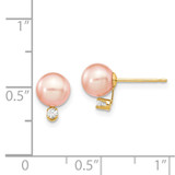 14k 6-7mm Pink Round Freshwater Cultured Pearl and .06 Carat Diamond Post Earrings