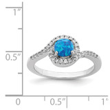 Sterling Silver Rhodium-plated Created Blue Opal /CZ Halo Ring - QR-A19247FE-2472