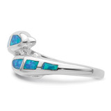 Sterling Silver Rhodium-plated Created Blue Opal Dolphins Ring - QR-95961758-7821