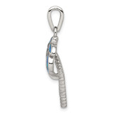 Sterling Silver Rhodium-plated Created Blue Opal Inlay Palm Tree Pendant