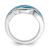 Sterling Silver Rhodium-plated Created Blue Opal Inlay Ring - QR-61569FB7-7510