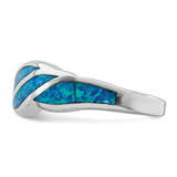 Sterling Silver Rhodium-plated Created Blue Opal Inlay Ring - QR-61569FB7-7510