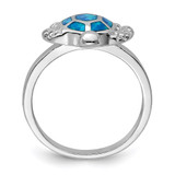 Sterling Silver Rhodium-plated Created Blue Opal Turtle Ring - QR-8BB37FF2-1864
