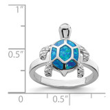 Sterling Silver Rhodium-plated Created Blue Opal Turtle Ring - QR-8BB37FF2-1864