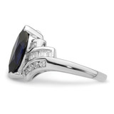 Sterling Silver Rhodium-plated Created Blue Sapphire and CZ Marquise Ring - QR-76064E31-7713