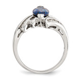 Sterling Silver Rhodium-plated Created Blue Sapphire and CZ Marquise Ring - QR-D4BD660E-4800