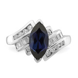 Sterling Silver Rhodium-plated Created Blue Sapphire and CZ Marquise Ring - QR-D4BD660E-4800
