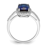 Sterling Silver Rhodium-plated Created Blue Sapphire and CZ Ring - QR-46A15FC6-5892