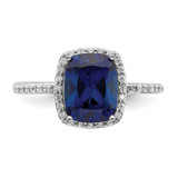 Sterling Silver Rhodium-plated Created Blue Sapphire and CZ Ring - QR-63D5311C-5814