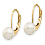 14K 6-7mm White Button Freshwater Cultured Pearl Leverback Earrings - XF-8CBAA2A8-9607
