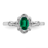 Sterling Silver Rhodium-plated Created Emerald & Diam. Ring - QB-72A8117A-4531