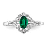 Sterling Silver Rhodium-plated Created Emerald & Diam. Ring - QB-BA157FB2-5712