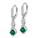 Sterling Silver Rhodium-plated Created Emerald and Diamond Earrings - EM-DEDF37BC-4145