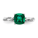 Sterling Silver Rhodium-plated Created Emerald and Diamond Ring - RM-AC766B2B-4625