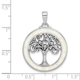 Sterling Silver Rhodium-plated Created Opal Circle w/Tree Pendant - QP-C1067AEF-8732