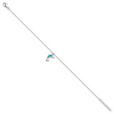Sterling Silver Rhodium-plated Created Opal Dolphin 9 inch with an 1 inch extention Anklet