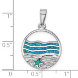 Sterling Silver Rhodium-plated Created Opal Starfish Ocean Pendant