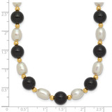 14k 6-7mm White Rice Freshwater Cultured Pearl and Onyx Beads 17 inch Necklace