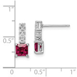 Sterling Silver Rhodium-plated Created Ruby and CZ Post Dangle Earrings - QE-29A55945-2433