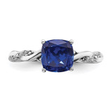 Sterling Silver Rhodium-plated Created Sapphire and Diamond Ring - RM-058FC168-7545