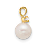14k 6-7mm White Round Akoya Saltwater Cultured Pearl and .03 Carat Diamond Pendant