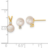 14k 6-7mm White Round Akoya Saltwater Cultured Pearl and .10 Carat Diamond Post Earrings and Pendant Set