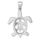 Sterling Silver Rhodium-plated Cut Out  Mother and Baby Turtle Pendant