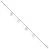 Sterling Silver Rhodium-plated Cut out Hearts 9in Plus 1in ext Anklet