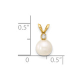 14k 6-7mm White Round Freshwater Cultured Pearl and .03 Carat Diamond Pendant